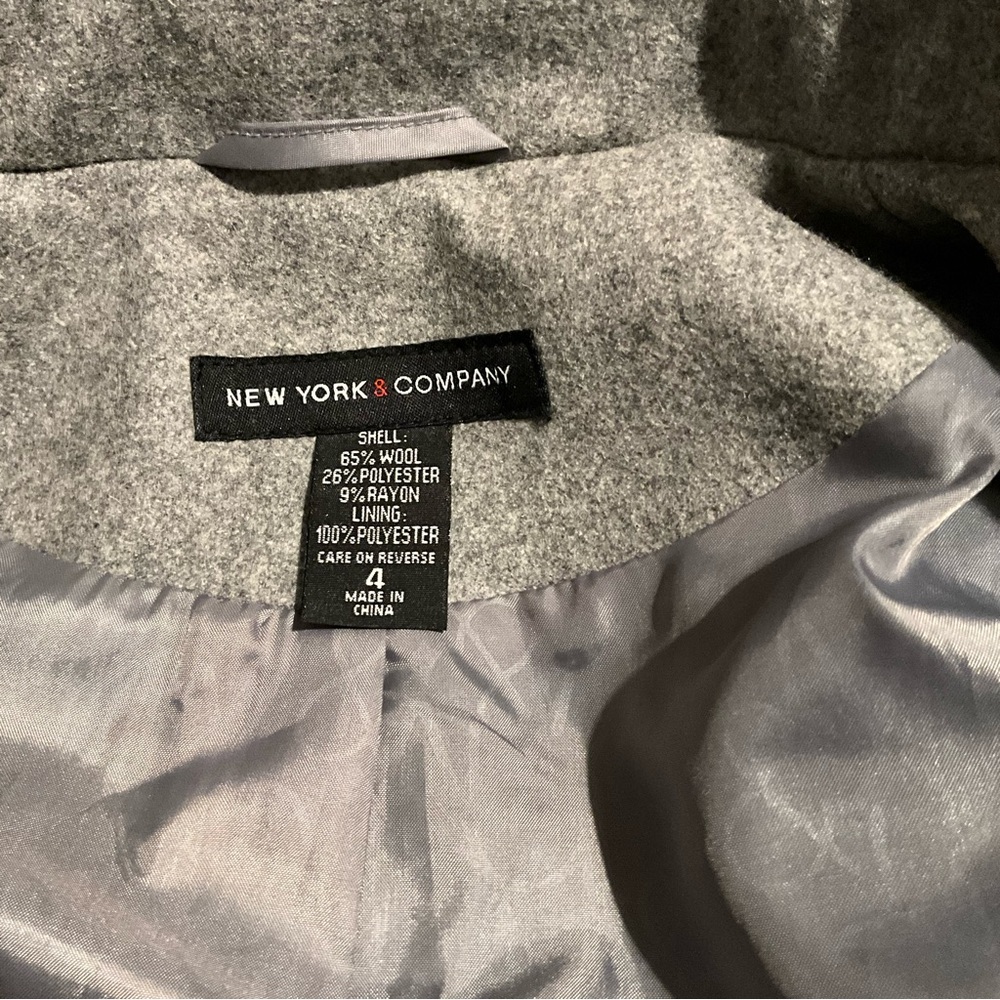 Sz 4 NY&Co. Grey Coat New York & Co. Wool-Blend Pea Coat Gray - Picture 8 of 12